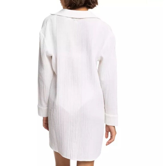 ROXY NEW Sun & Limonade Gauz Tie-Front Swim Ruched Dress Cover-Up White Sz S $60 - Picture 5 of 12